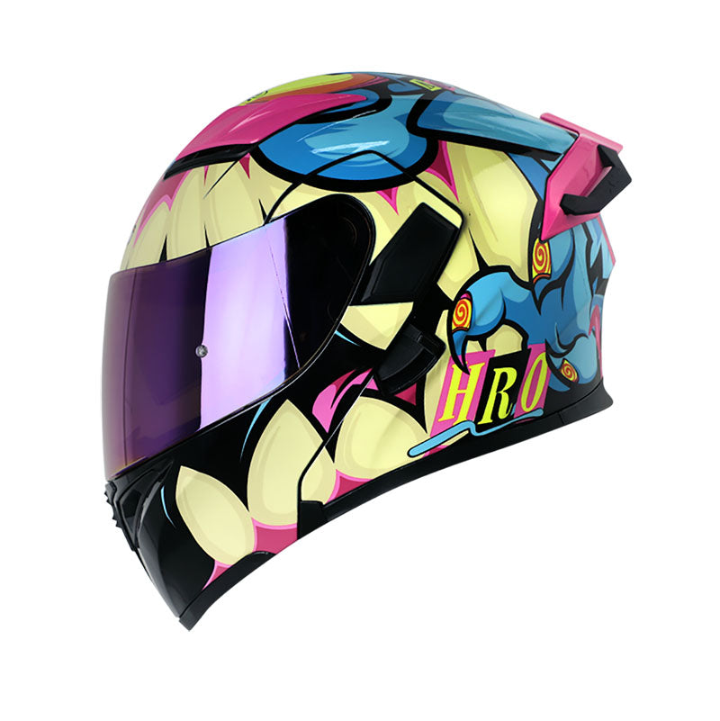 CASCO HRO HRO-3400DV EVO BAD BUNNY AZUL FUCSIA VISOR IRIDIUM