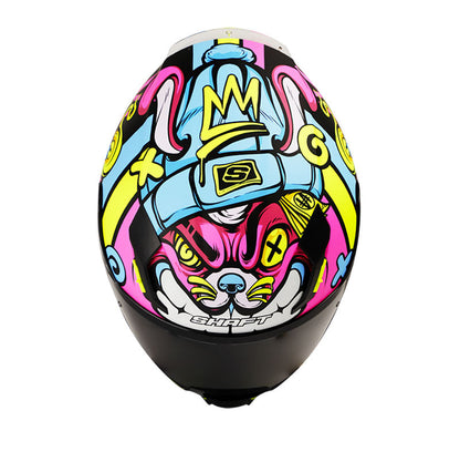 CASCO SHAFT SH-562 BAD BUNNY MATE NEGRO FUCSIA VISOR HUMO