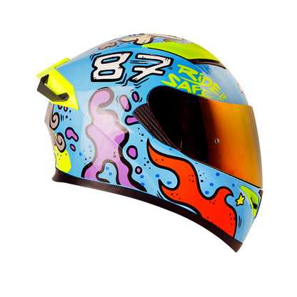 CASCO HRO HRO-514DV FUNNER AZUL AMARILLO NEON VISOR IRIDIUM