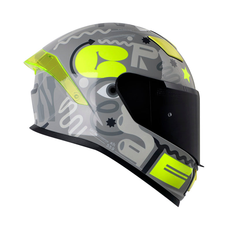 CASCO SHAFT SH-559 U TURN GRIS AMARILLO NEON VISOR HUMO