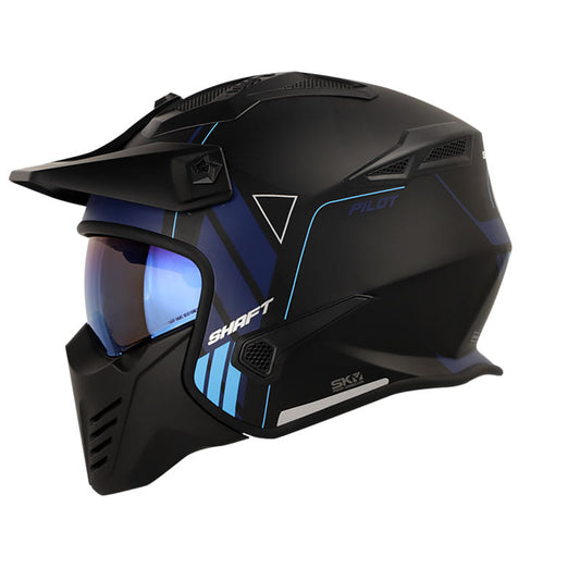 CASCO SHAFT SH-225 EXPERT MATE NEGRO AZUL VISOR IRIDIUM AZUL