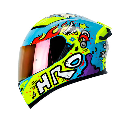 CASCO HRO HRO-514DV FUNNER AZUL AMARILLO NEON VISOR IRIDIUM