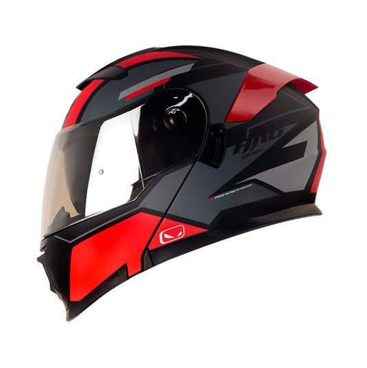 CASCO HRO 3440 DV LAZZAR MATE NEGRO ROJO VISOR PLATA