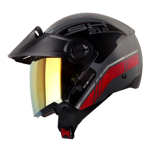 CASCO SHAFT SH-212 BROTH GRIS OSCURO ROJO VISOR IRIDIUM ROJO