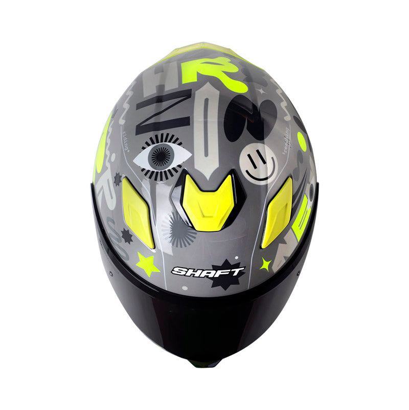 CASCO SHAFT SH-559 U TURN GRIS AMARILLO NEON VISOR HUMO