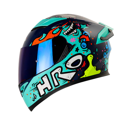 CASCO HRO HRO-514DV FUNNER AZUL TURQUESA VISOR IRIDIUM