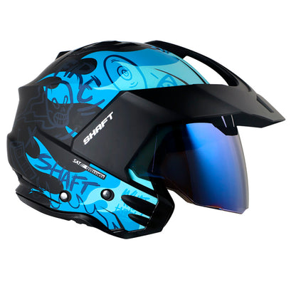 CASCO SHAFT SH-227 TRIAL GHOST RIDER MATE NEGRO AZUL VISOR