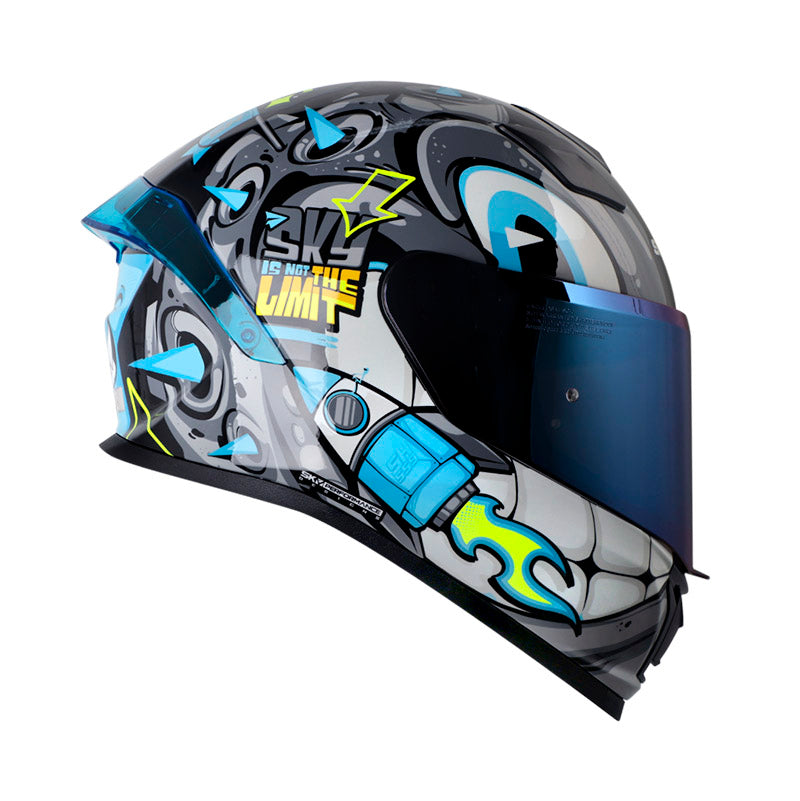 CASCO SHAFT SH-559 SKY MATE NEGRO GRIS VISOR IRIDIUM AZUL