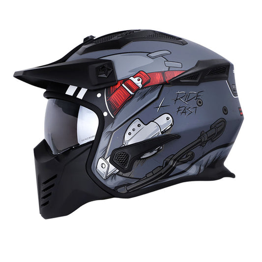 CASCO SHAFT SH-225 FIGHTER MATE GRIS ROJO VISOR PLATA