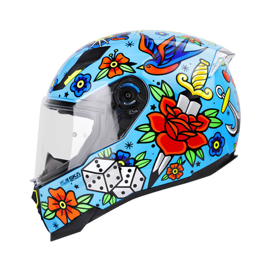 CASCO SHAFT SH-562 TATTOO AZUL NARANJA NEON