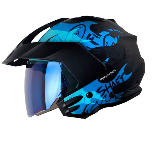 CASCO SHAFT SH-227 TRIAL GHOST RIDER MATE NEGRO AZUL VISOR