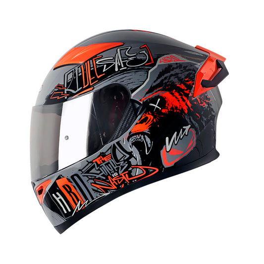 CASCO HRO HRO-514DV GRUNGE GRIS NARANJA NEON VISOR PLATA