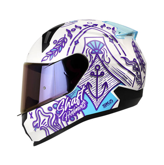 CASCO SHAFT SH-560 MARINE BLANCO AZUL VISOR IRIDIUM MORADO