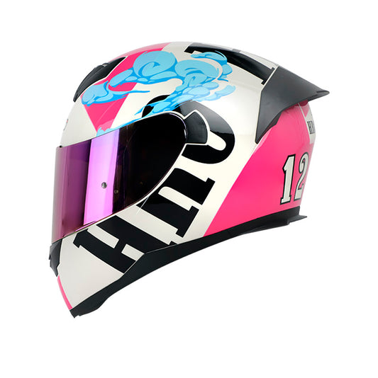 CASCO HRO HRO-511 SMOKEY AZUL FUCSIA VISOR HUMO