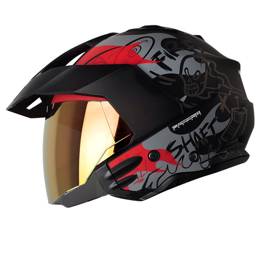 CASCO SHAFT SH-227 TRIAL GHOST RIDER MATE NEGRO ROJO VISOR