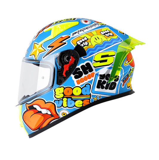 CASCO SHAFT SH-526SP STICKERS AZUL METALIZADO AMARILLO NEON