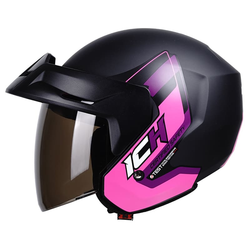 CASCO ICH ICH-101 TERRA MATE NEGRO FUCSIA VISOR HUMO