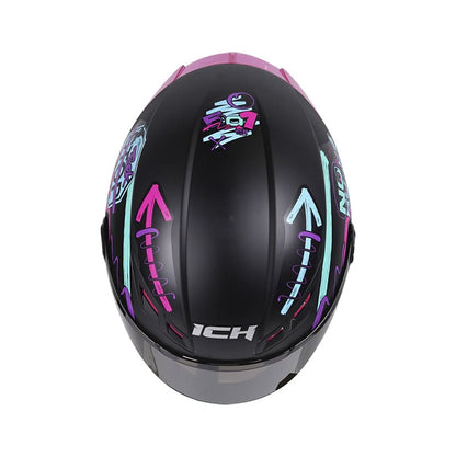 CASCO ICH ICH-501SP BRAAP MATE NEGRO AZUL FUCSIA VISOR HUMO