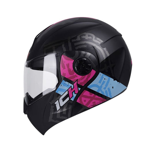 CASCO ICH ICH-3110DV RUNAS MATE NEGRO FUCSIA NEON VISOR HUMO