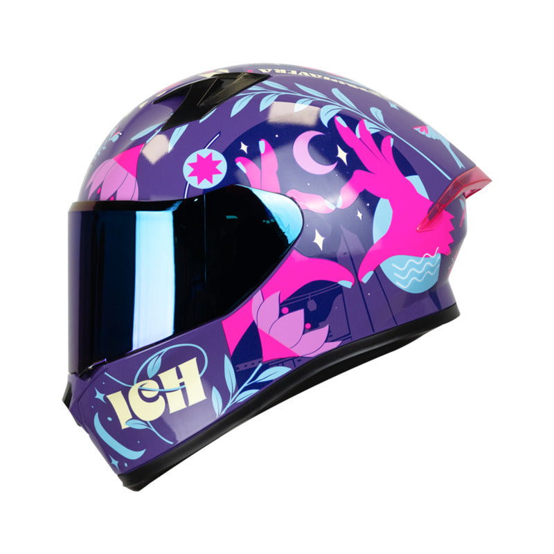 CASCO ICH-503SP MADE IN MEDELLIN MORADO FUCSIA VISOR AZUL