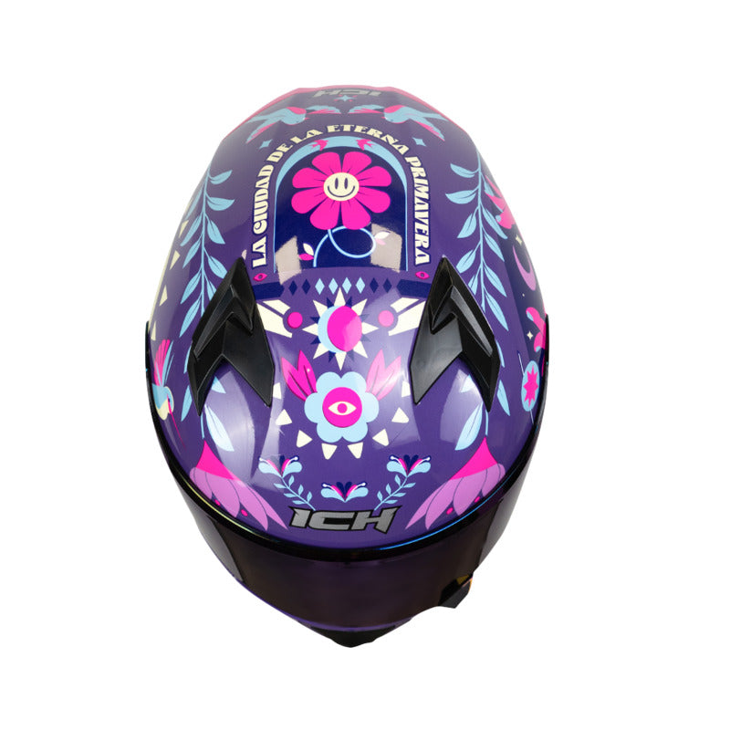 CASCO ICH-503SP MADE IN MEDELLIN MORADO FUCSIA VISOR AZUL