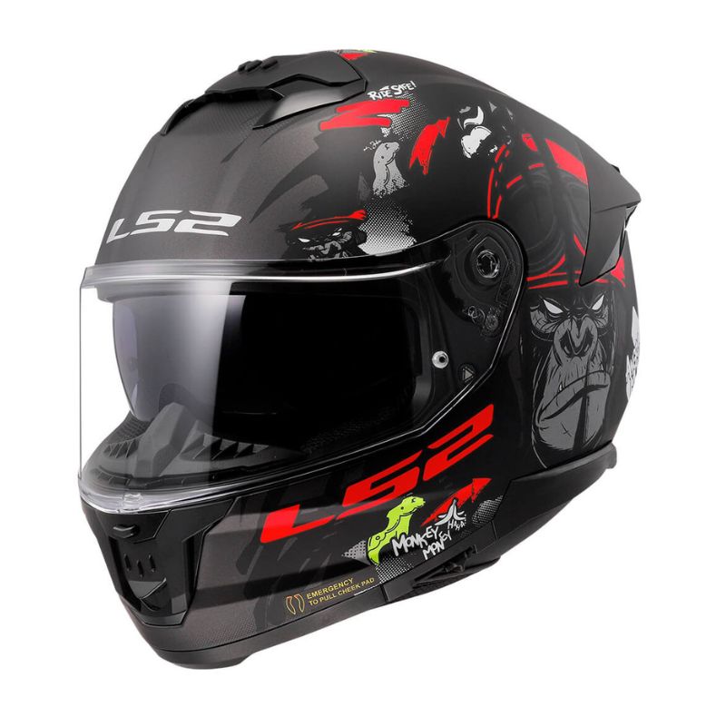 CASCO LS2 FF808 STREAM II MONKEY MATE NEGRO ROJO VISOR