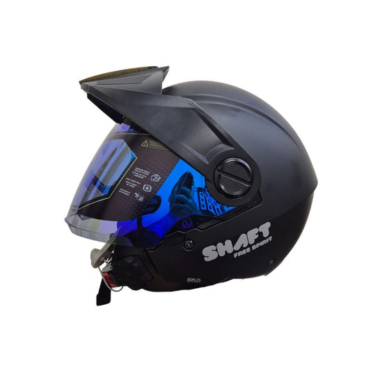 CASCO SHAFT SH-212 SOLID MATE NEGRO PLATA VISOR AZUL