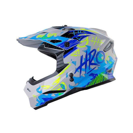 CASCO HRO HRO-MX03 FIRE GRUNGE GRIS AZUL