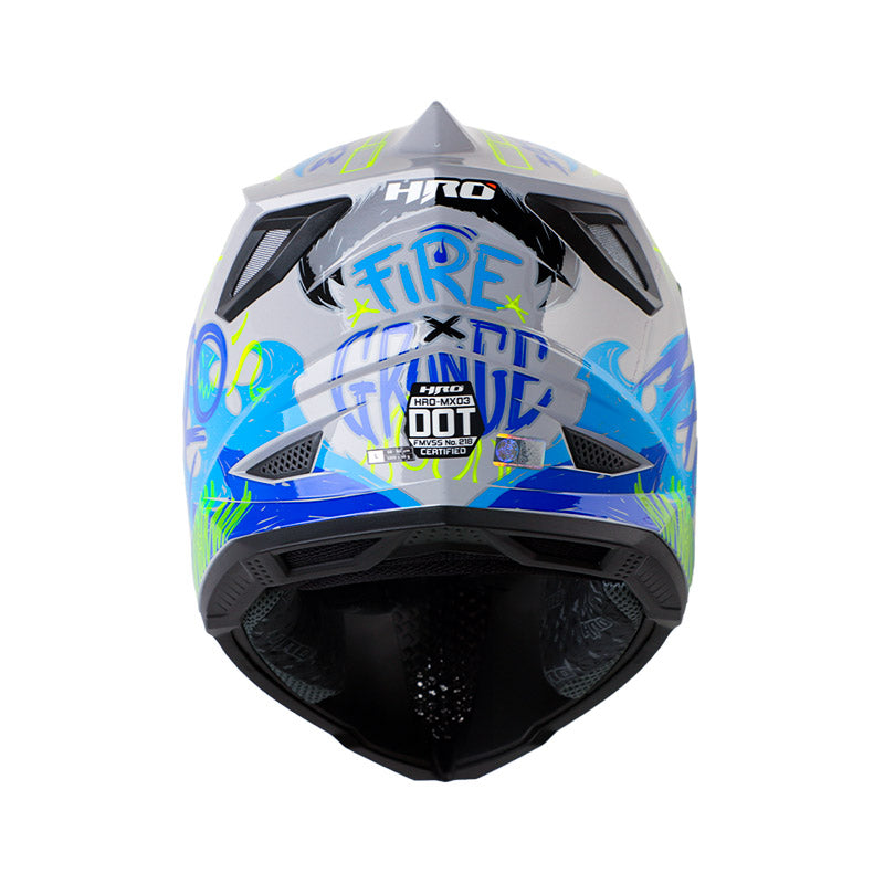 CASCO HRO HRO-MX03 FIRE GRUNGE GRIS AZUL