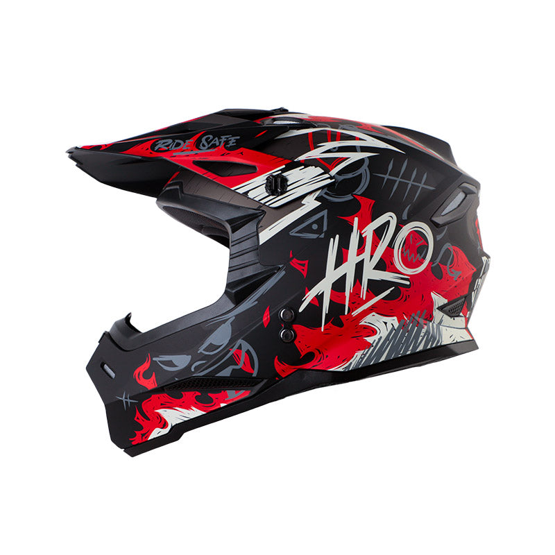 CASCO HRO HRO-MX03 FIRE GRUNGE NEGRO ROJO