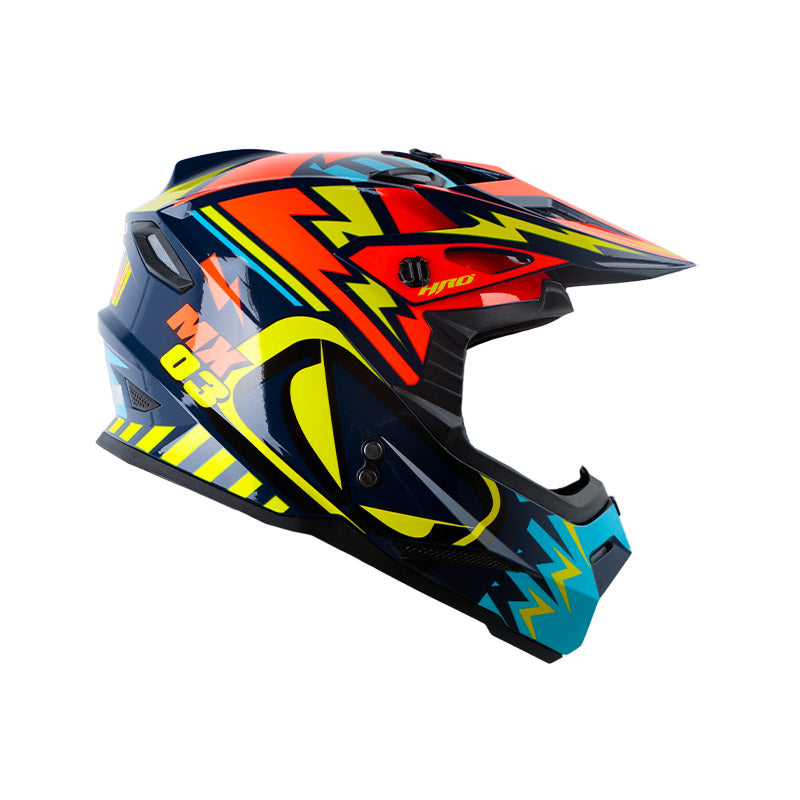 CASCO HRO HRO-MX03 SCRIBBLE AZUL OSCURO NARANJA NEON