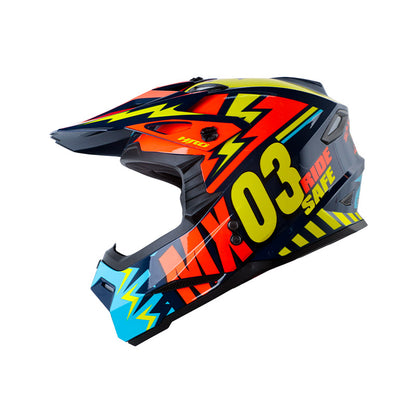 CASCO HRO HRO-MX03 SCRIBBLE AZUL OSCURO NARANJA NEON