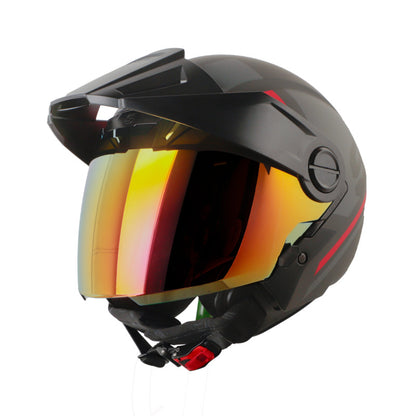 CASCO SHAFT SH-212 DRAK MATE GRIS OSCURO ROJO VISOR IRIDIUM