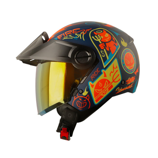 CASCO SHAFT SH-212 MISCHIEVOUS MATE AZUL OSCURO NARANJA NEON